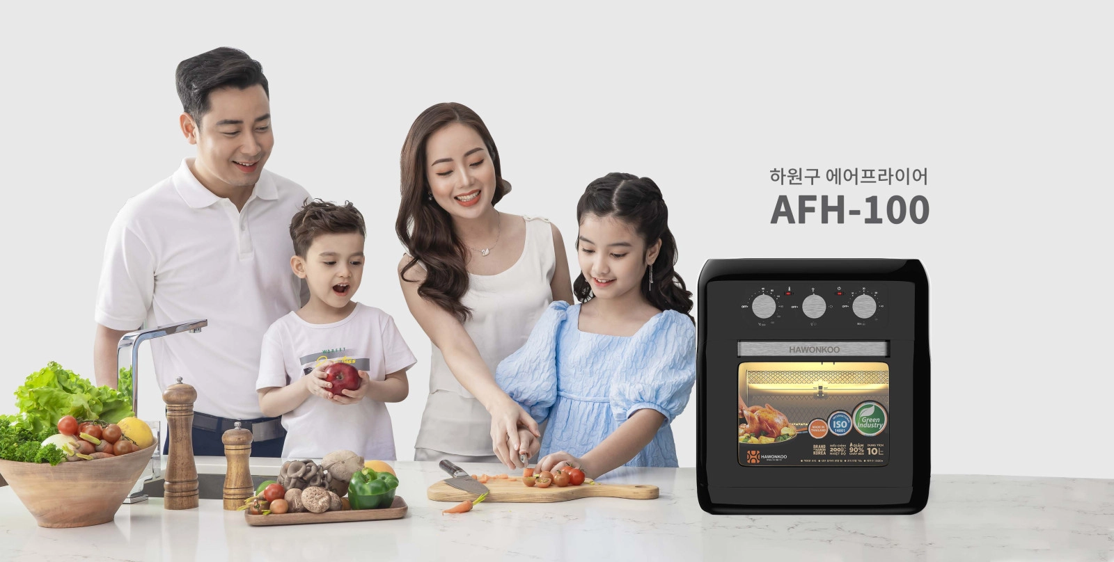 Mẫu nồi chiên Hawonkoo AFH-100 dung tích 10L phù hợp cho gia đình từ 4-6 người